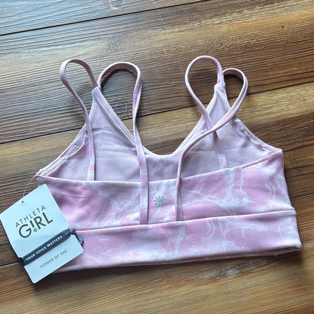 Athleta Pink Marble Double-Strap Sports Bra